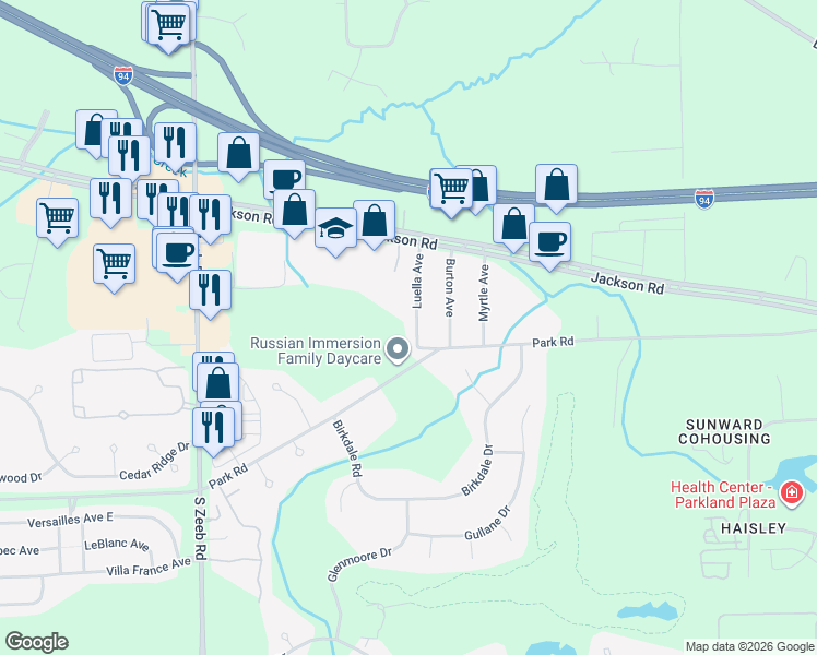 map of restaurants, bars, coffee shops, grocery stores, and more near 140 Luella Avenue in Ann Arbor