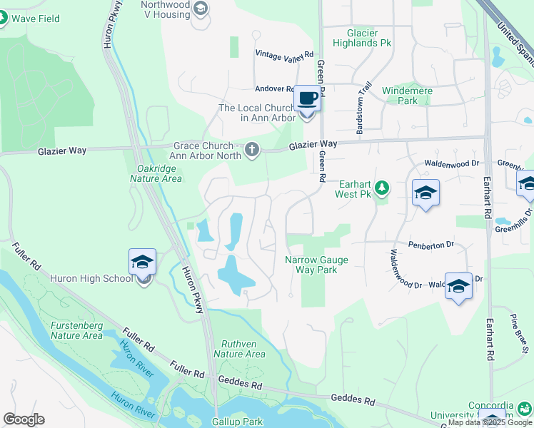 map of restaurants, bars, coffee shops, grocery stores, and more near 791 Skynob Court in Ann Arbor
