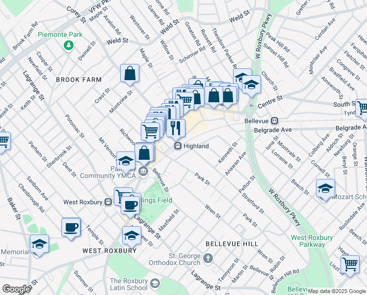 map of restaurants, bars, coffee shops, grocery stores, and more near in Boston