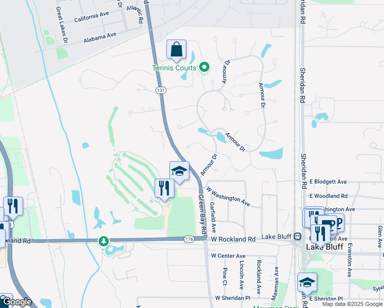 map of restaurants, bars, coffee shops, grocery stores, and more near 307 Weatherford Court in Lake Bluff