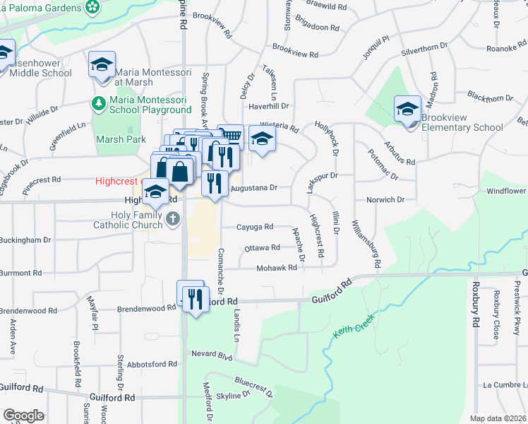 map of restaurants, bars, coffee shops, grocery stores, and more near 4807 Highcrest Road in Rockford