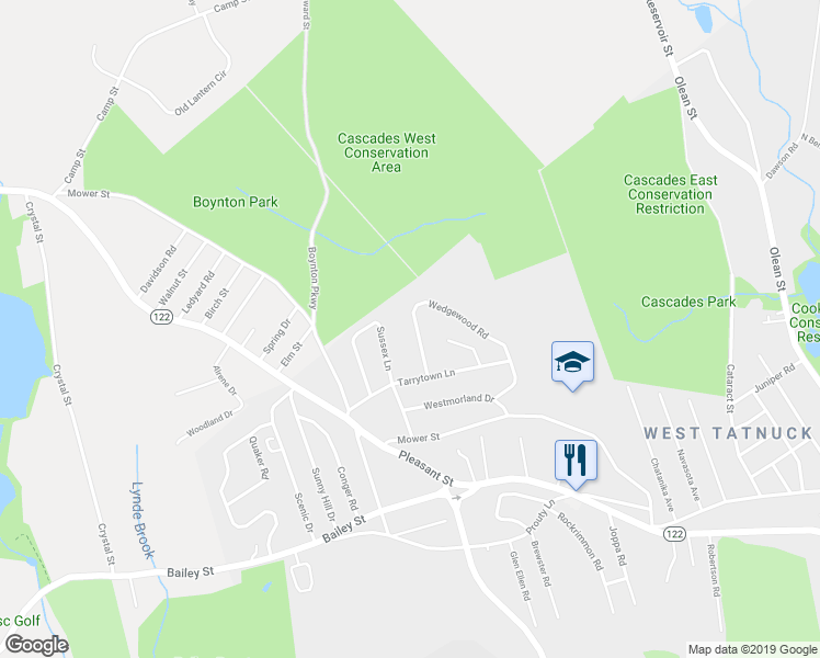 map of restaurants, bars, coffee shops, grocery stores, and more near 142 Wedgewood Road in Worcester