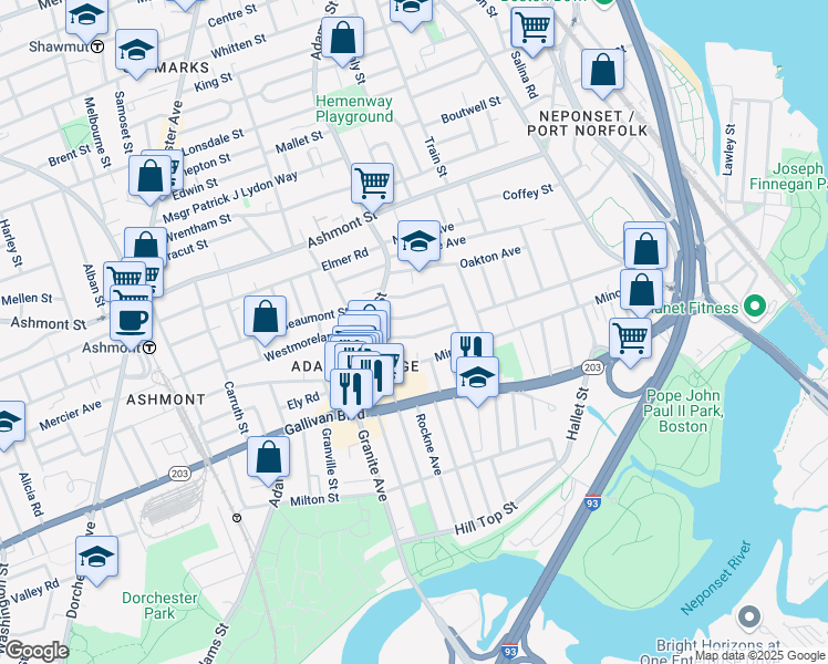 map of restaurants, bars, coffee shops, grocery stores, and more near 30-32 Chelmsford Street in Boston
