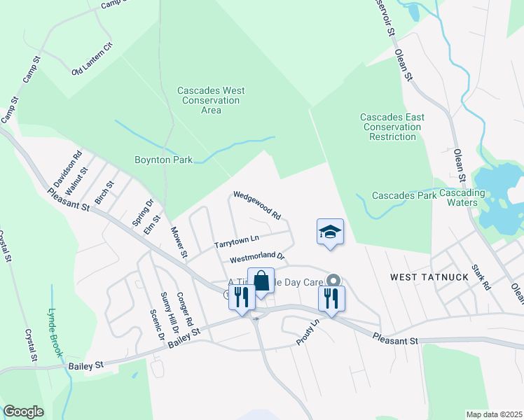 map of restaurants, bars, coffee shops, grocery stores, and more near 55 Wedgewood Road in Worcester