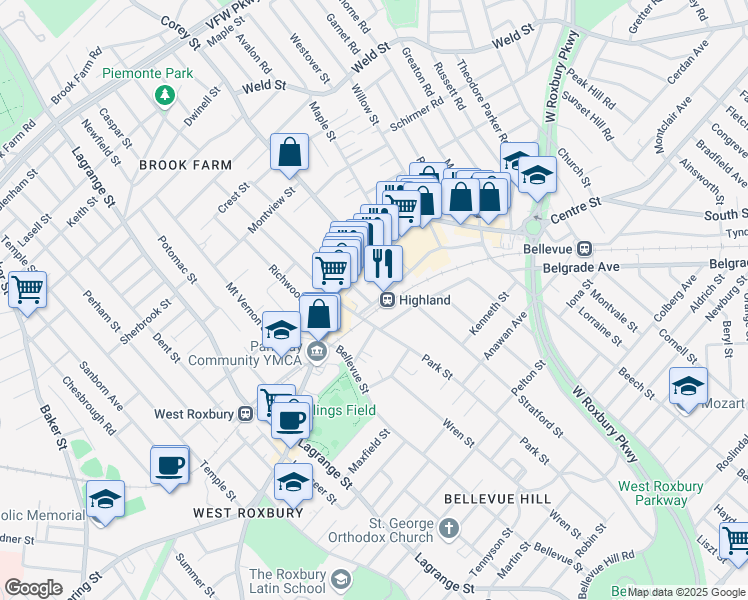map of restaurants, bars, coffee shops, grocery stores, and more near in Boston