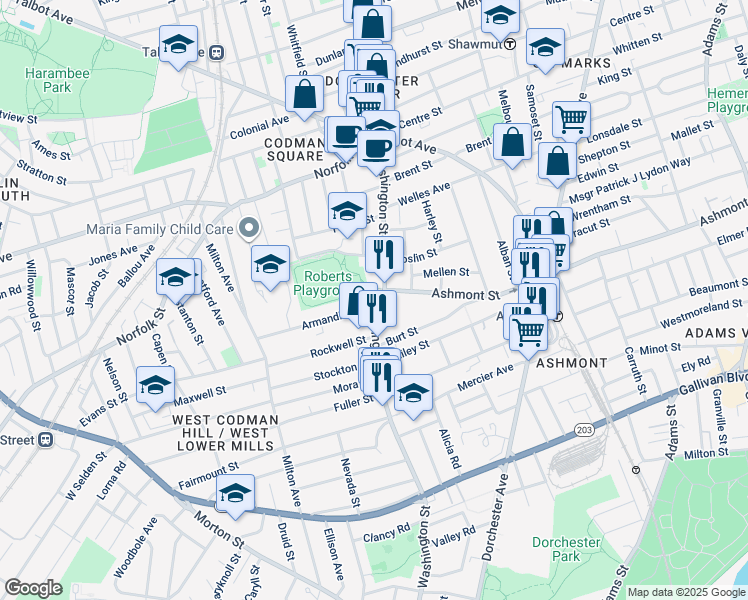 map of restaurants, bars, coffee shops, grocery stores, and more near 757 Washington Street in Boston