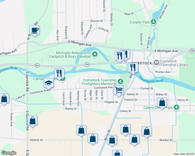 map of restaurants, bars, coffee shops, grocery stores, and more near 360 Knight Street in Kalamazoo