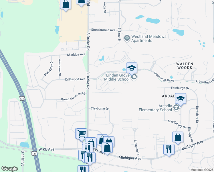 map of restaurants, bars, coffee shops, grocery stores, and more near 828 Antler Hill Circle in Kalamazoo