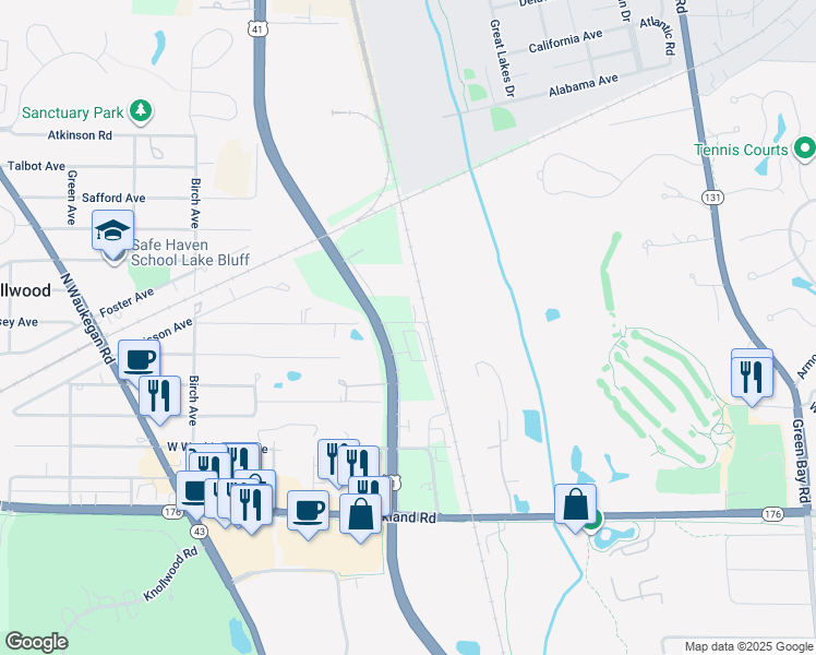map of restaurants, bars, coffee shops, grocery stores, and more near 449 Quassey Avenue in Lake Bluff