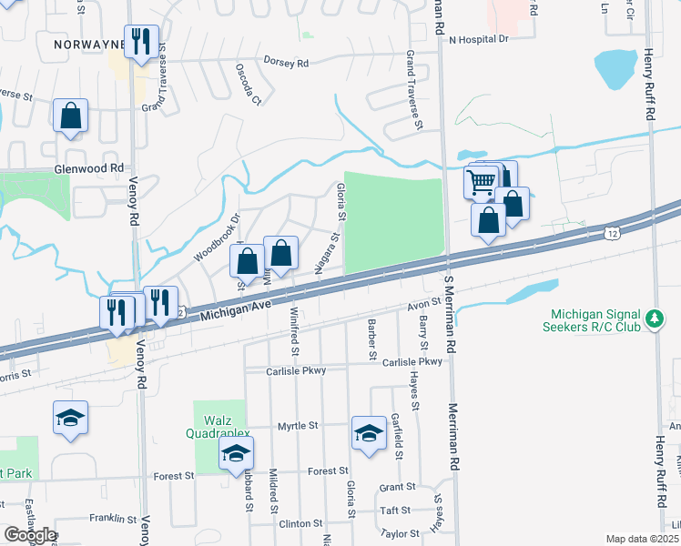 map of restaurants, bars, coffee shops, grocery stores, and more near 32010 U.S. 12 in Wayne