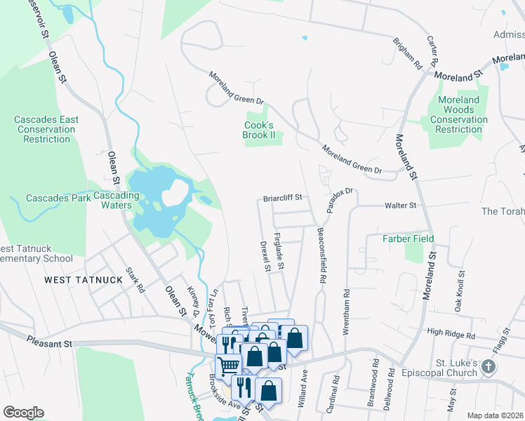 map of restaurants, bars, coffee shops, grocery stores, and more near 37 Firglade Street in Worcester