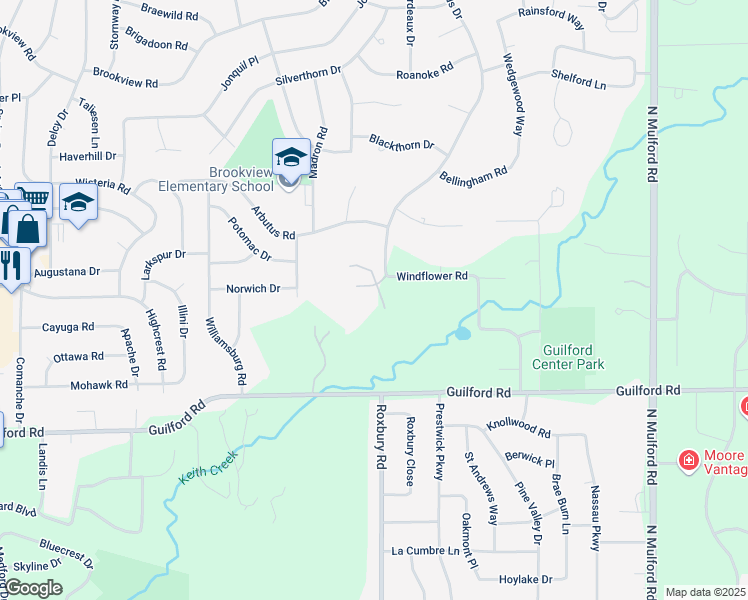 map of restaurants, bars, coffee shops, grocery stores, and more near 5382 Guilford Road in Rockford