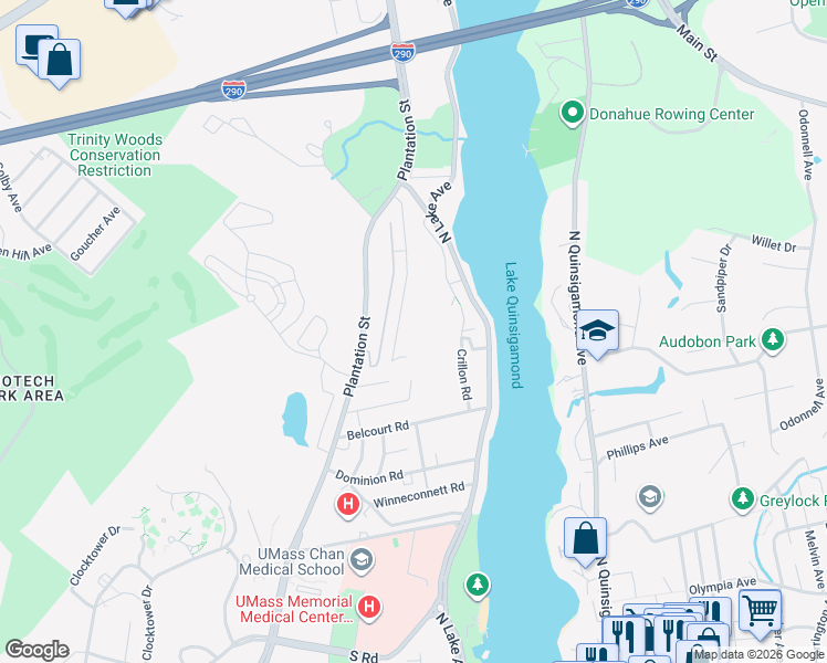 map of restaurants, bars, coffee shops, grocery stores, and more near 21 Wigwam Hill Drive in Worcester