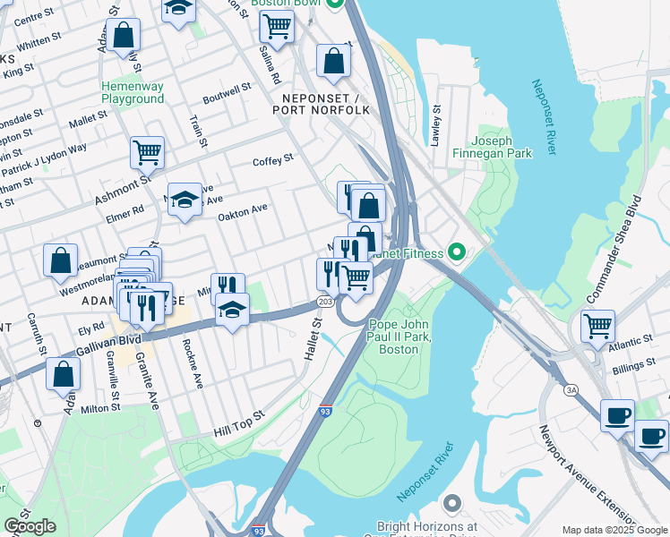 map of restaurants, bars, coffee shops, grocery stores, and more near 8 Ann Street in Boston