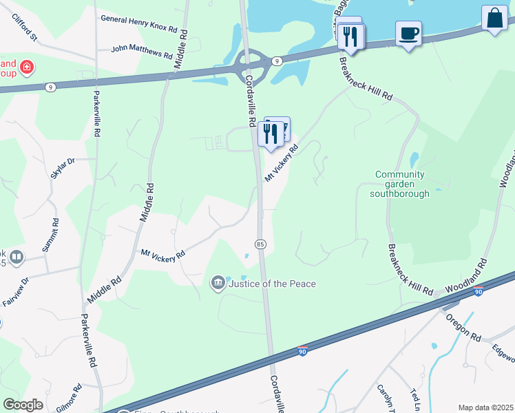 map of restaurants, bars, coffee shops, grocery stores, and more near 175 Cordaville Road in Southborough