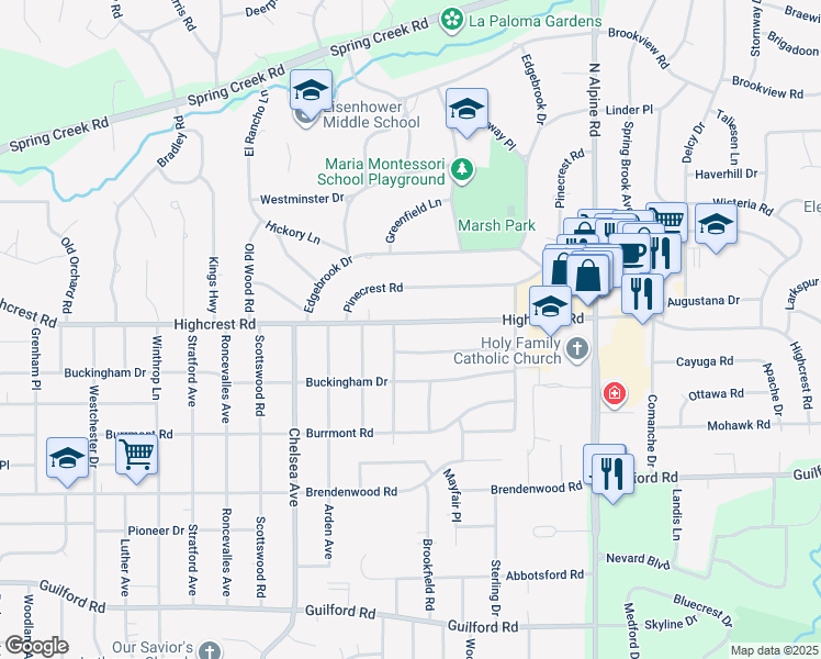 map of restaurants, bars, coffee shops, grocery stores, and more near 4003 Highcrest Road in Rockford