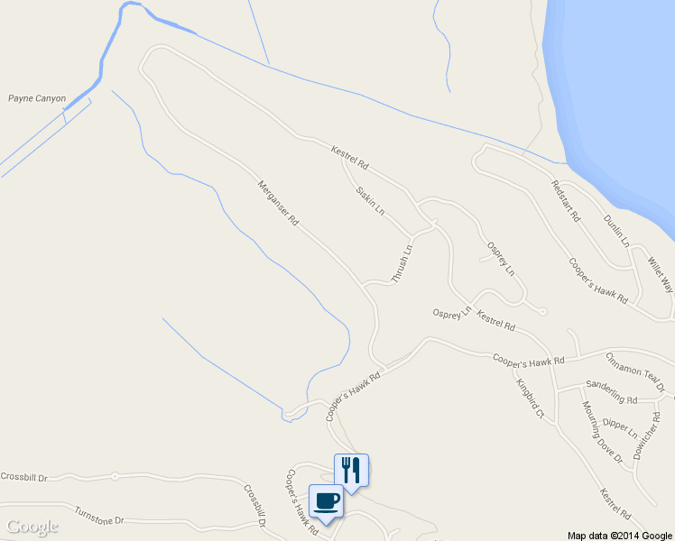 map of restaurants, bars, coffee shops, grocery stores, and more near 11218 Merganser Road in Klamath Falls