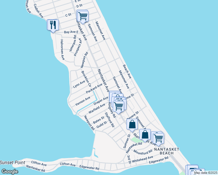 map of restaurants, bars, coffee shops, grocery stores, and more near 562 Nantasket Avenue in Hull