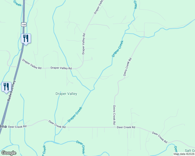 map of restaurants, bars, coffee shops, grocery stores, and more near 270 Draper Valley Road in Selma