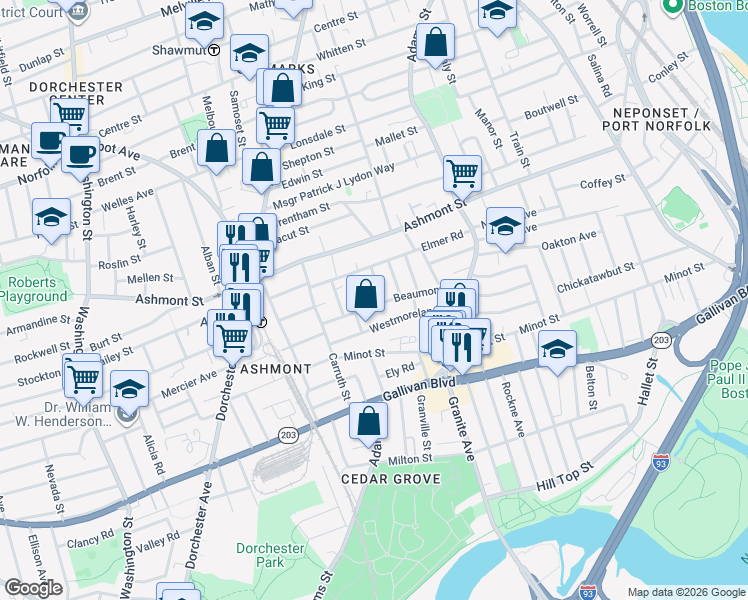map of restaurants, bars, coffee shops, grocery stores, and more near 30 Beaumont Street in Boston