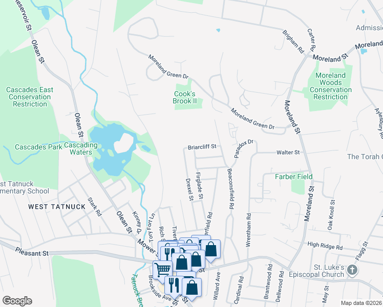 map of restaurants, bars, coffee shops, grocery stores, and more near 37 Firglade Street in Worcester