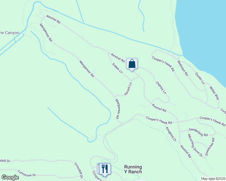 map of restaurants, bars, coffee shops, grocery stores, and more near 6305 Thrush Lane in Klamath Falls