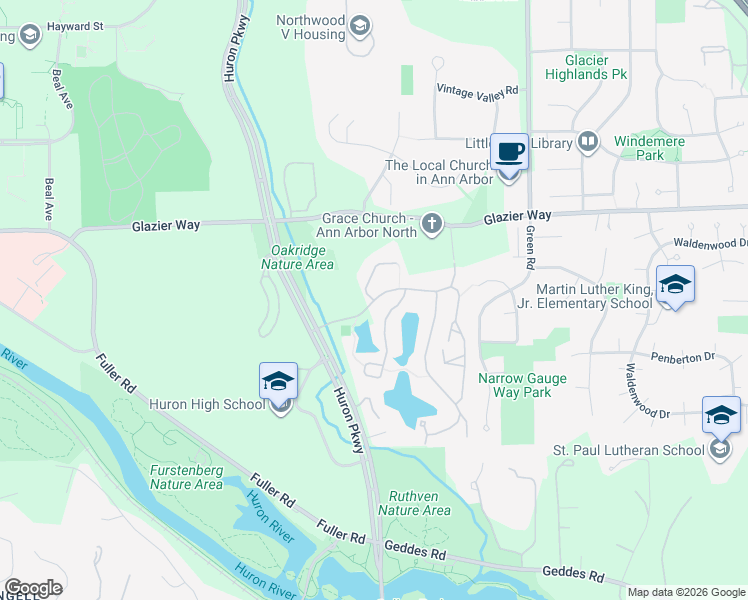 map of restaurants, bars, coffee shops, grocery stores, and more near 761 Peninsula Court in Ann Arbor