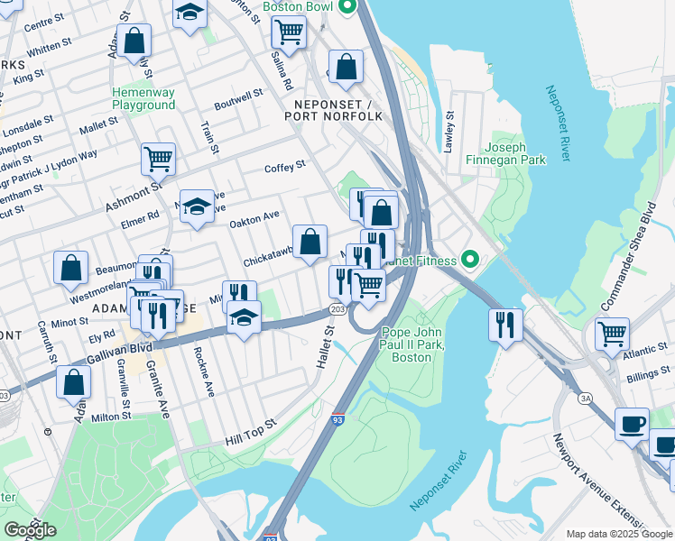 map of restaurants, bars, coffee shops, grocery stores, and more near 8 Ann Street in Boston