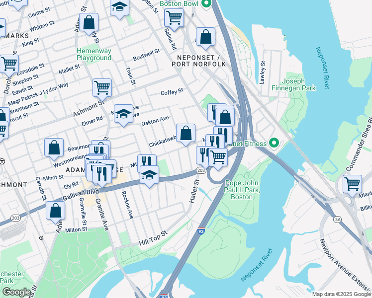 map of restaurants, bars, coffee shops, grocery stores, and more near 8 Sylvester Road in Boston