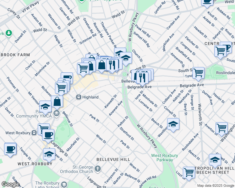 map of restaurants, bars, coffee shops, grocery stores, and more near in Boston