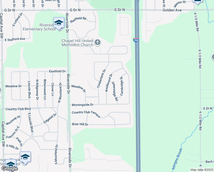 map of restaurants, bars, coffee shops, grocery stores, and more near 706 Knollwood Drive in Battle Creek
