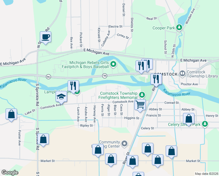 map of restaurants, bars, coffee shops, grocery stores, and more near 360 Knight Street in Kalamazoo