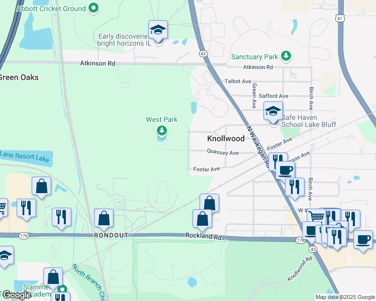 map of restaurants, bars, coffee shops, grocery stores, and more near 1212 Quassey Avenue in Lake Bluff