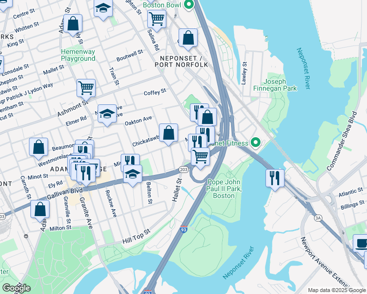 map of restaurants, bars, coffee shops, grocery stores, and more near 8 Ann Street in Boston