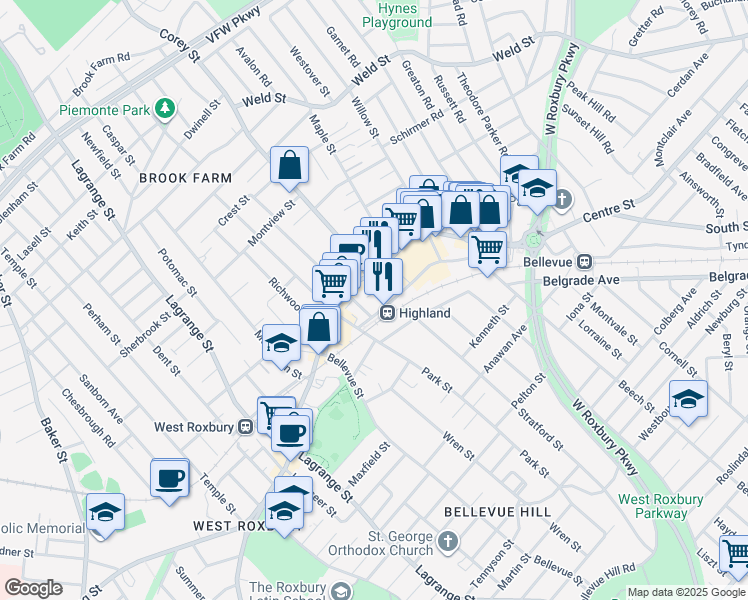 map of restaurants, bars, coffee shops, grocery stores, and more near in Boston