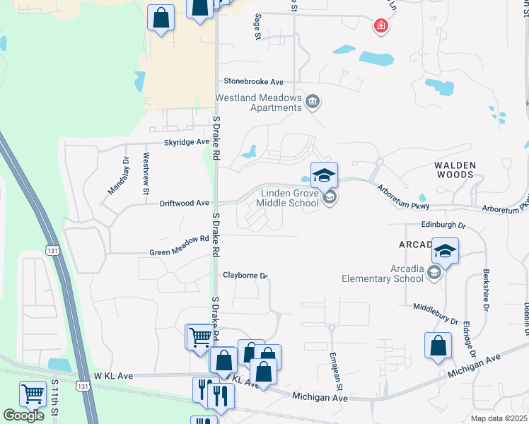 map of restaurants, bars, coffee shops, grocery stores, and more near 828 Antler Hill Circle in Kalamazoo