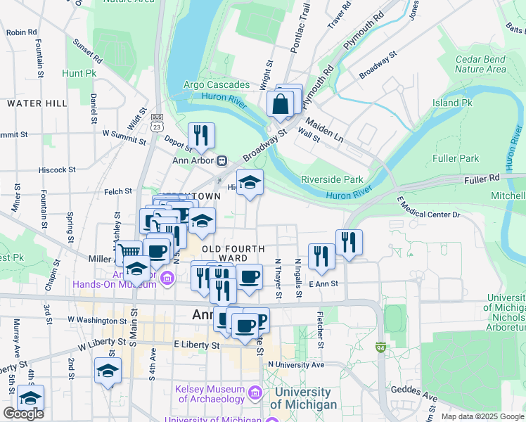 map of restaurants, bars, coffee shops, grocery stores, and more near 516 North State Street in Ann Arbor
