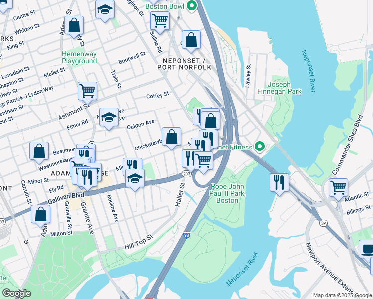 map of restaurants, bars, coffee shops, grocery stores, and more near 8 Hallet Street in Boston