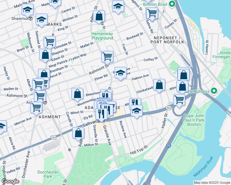 map of restaurants, bars, coffee shops, grocery stores, and more near 30-32 Chelmsford Street in Boston