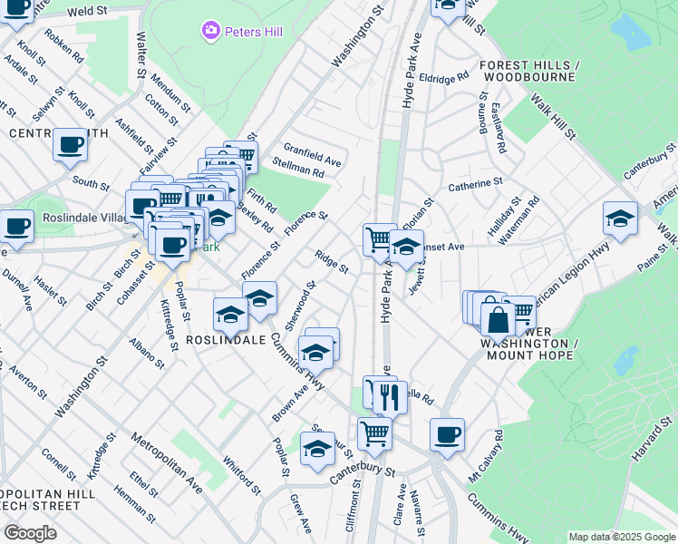 map of restaurants, bars, coffee shops, grocery stores, and more near 7 Gardenside Street in Boston