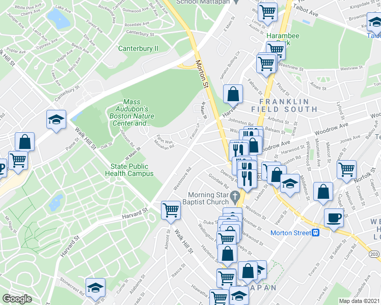 map of restaurants, bars, coffee shops, grocery stores, and more near 112 Deering Road in Boston