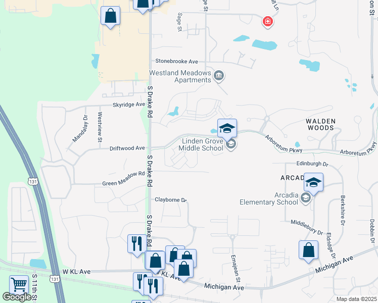 map of restaurants, bars, coffee shops, grocery stores, and more near 828 Antler Hill Circle in Kalamazoo