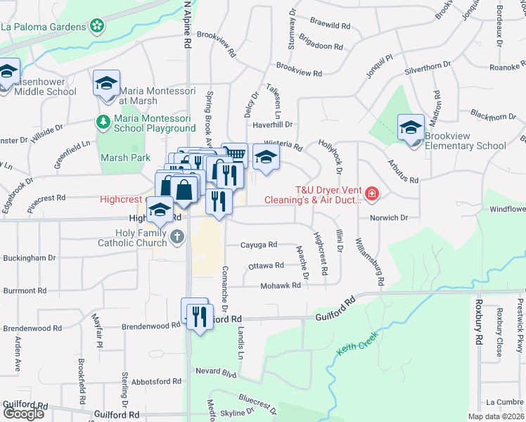 map of restaurants, bars, coffee shops, grocery stores, and more near 4700 Augustana Drive in Rockford