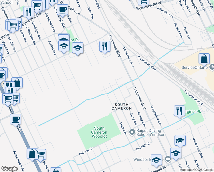 map of restaurants, bars, coffee shops, grocery stores, and more near 1931 Mark Avenue in Windsor