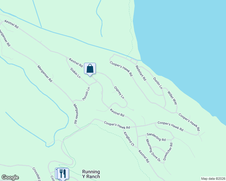 map of restaurants, bars, coffee shops, grocery stores, and more near 10843 Kestrel Road in Klamath Falls