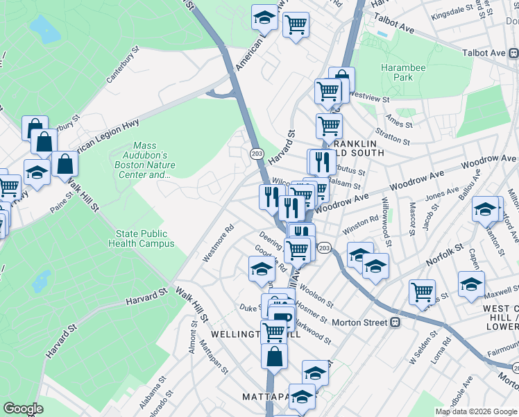 map of restaurants, bars, coffee shops, grocery stores, and more near 5 Courtland Road in Boston