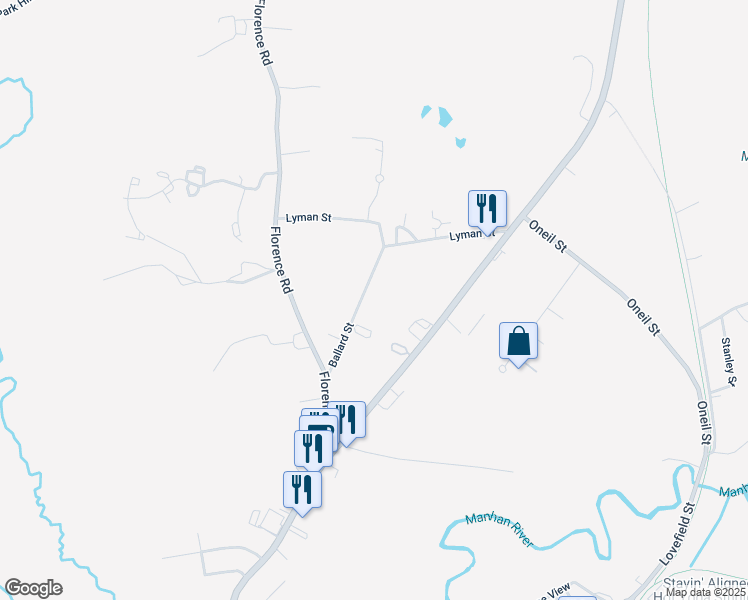 map of restaurants, bars, coffee shops, grocery stores, and more near 37 Ballard Street in Easthampton