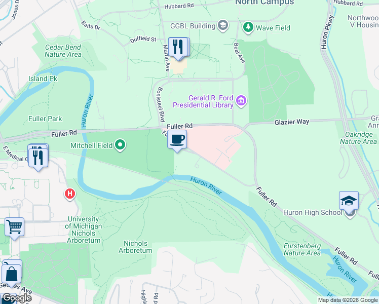 map of restaurants, bars, coffee shops, grocery stores, and more near 2169-2263 Fuller Ct in Ann Arbor Charter Township