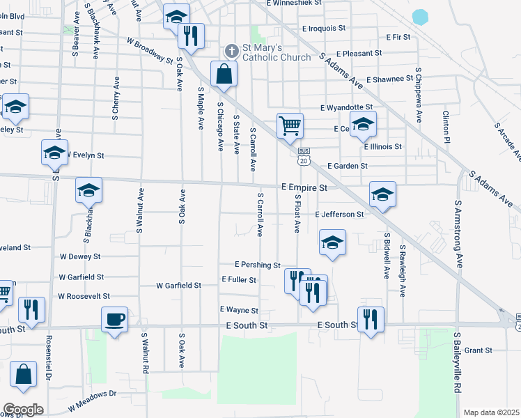 map of restaurants, bars, coffee shops, grocery stores, and more near 119-121 Empire Court in Freeport