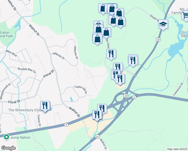 map of restaurants, bars, coffee shops, grocery stores, and more near 6201 Avalon Drive in Northborough